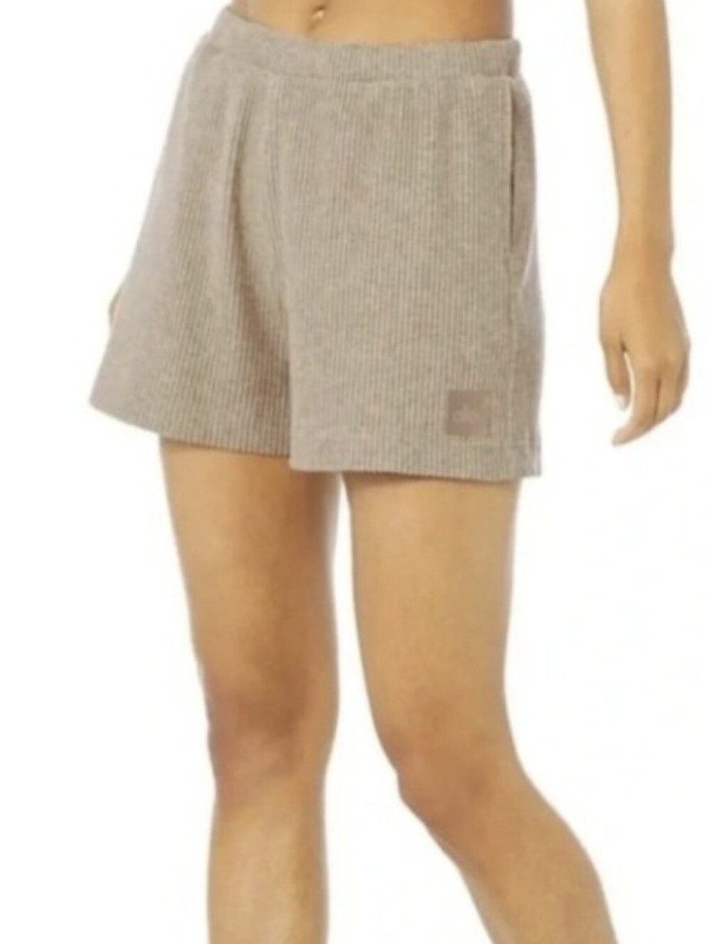 ALO Yoga Muse Ribbed High-Waist Lounge Shorts in Grayish Tan Large